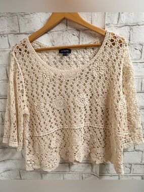 Cream Crochet Bohemian BOHO Layering Lightweight Sweater